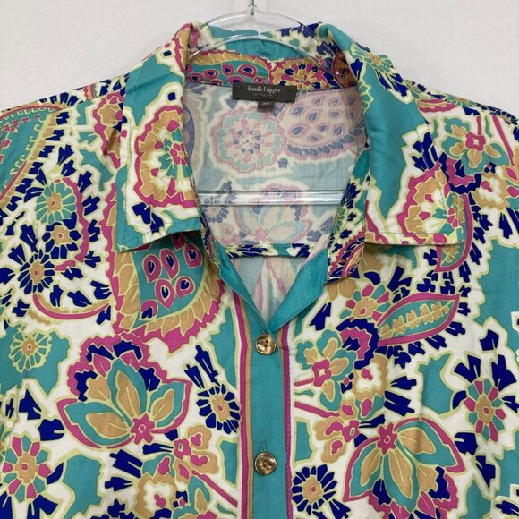 Haute Hippie size 2X Colorful Artsy Boho Print Soft Long Sleeve Button Down - Picture 3 of 12